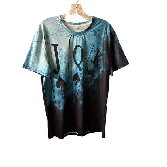 Shein Poker Cards Short Sleeve Playing Cards Print Tie-Dye T-Shirt M - Picture 1 of 5